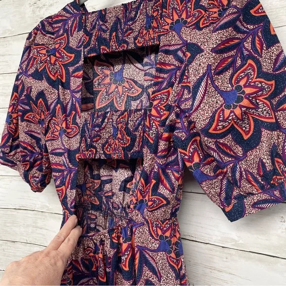 Evereve Noelle Open Back Floral Maxi Dress‎ Size S Puff Sleeve Cotton - Picture 5 of 12